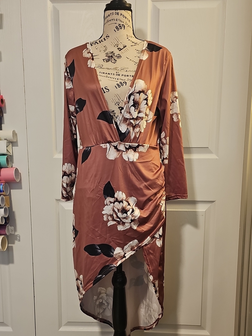 Floral High-Low Wrap Dress in Dusty Rose
